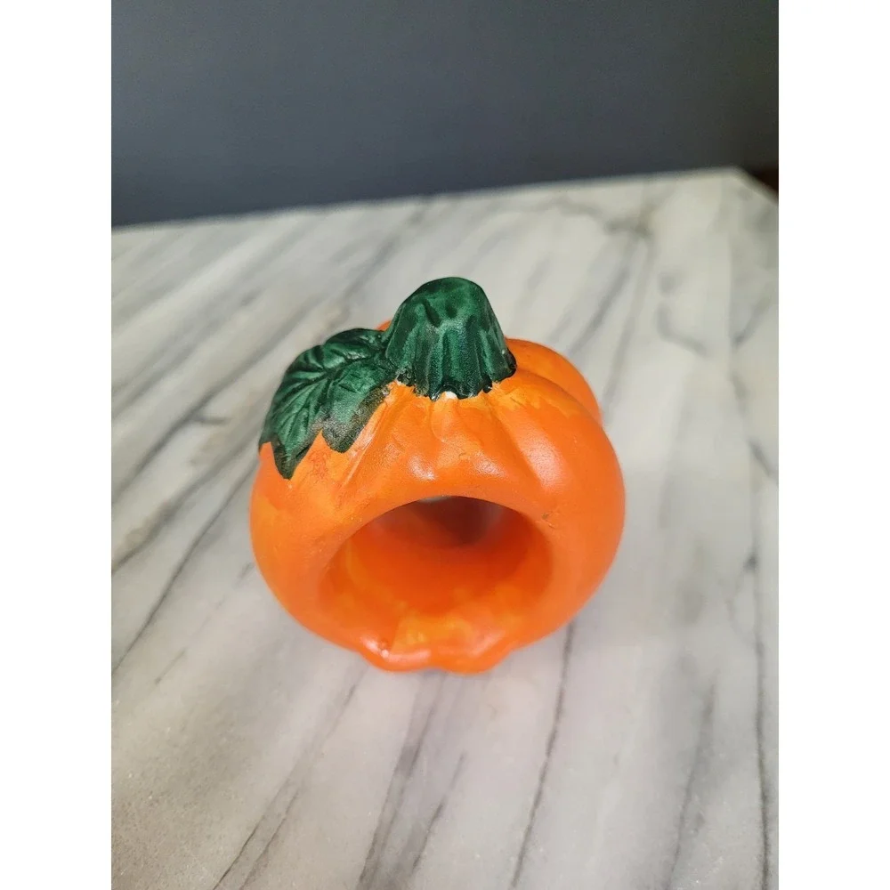 Vintage Ceramic Pumpkin Napkin Rings Set Of 4 Halloween Fall Thanksgiving 3
